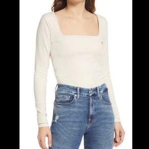 Good American Square Neck White Long Sleeve